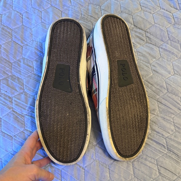 Polo by Ralph Lauren Red and Blue Plaid Slip-On Loafers - Picture 2 of 5
